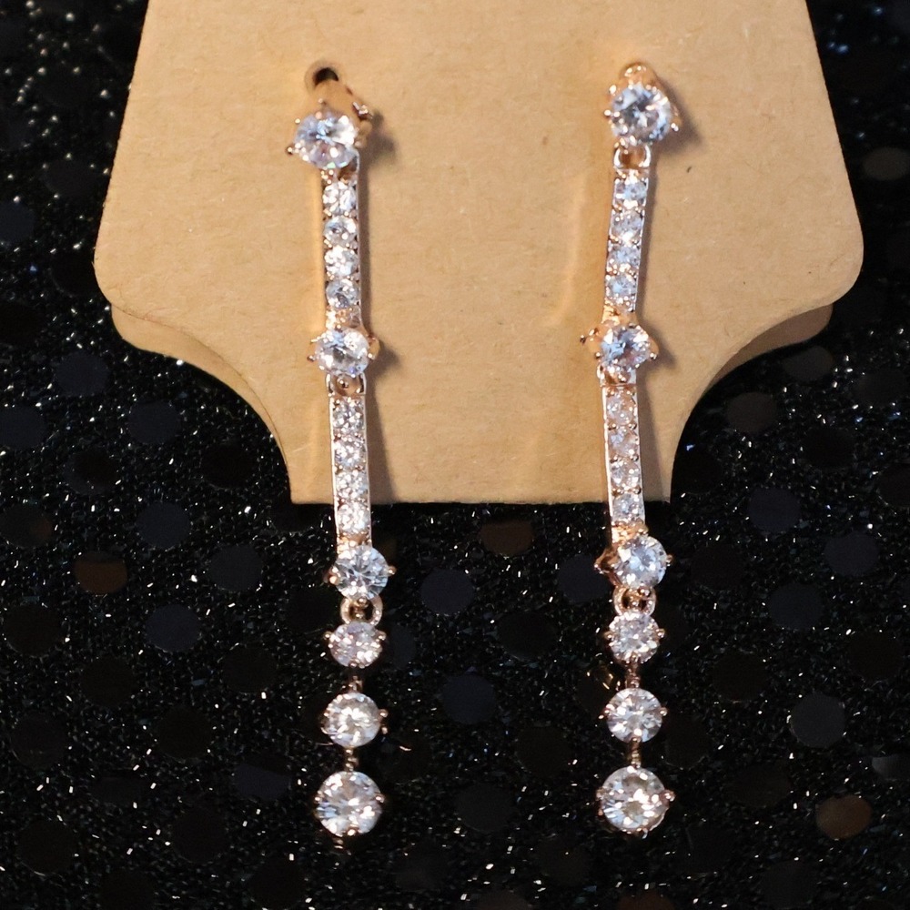 Rose Gold Tone Rhinestone Drop‎ Earrings Bridal  Wedding Guest Bridesmaid Party